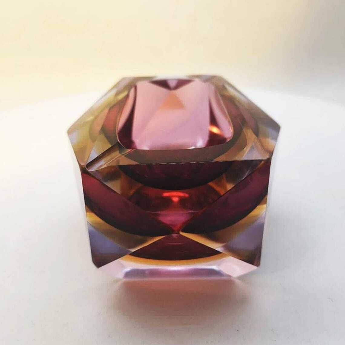 1960s Rare Purple Rectangular Multifaceted Ashtray Or Catch All In Murano Glass By Flavio Poli For Seguso. Made In Italy. photo for sale