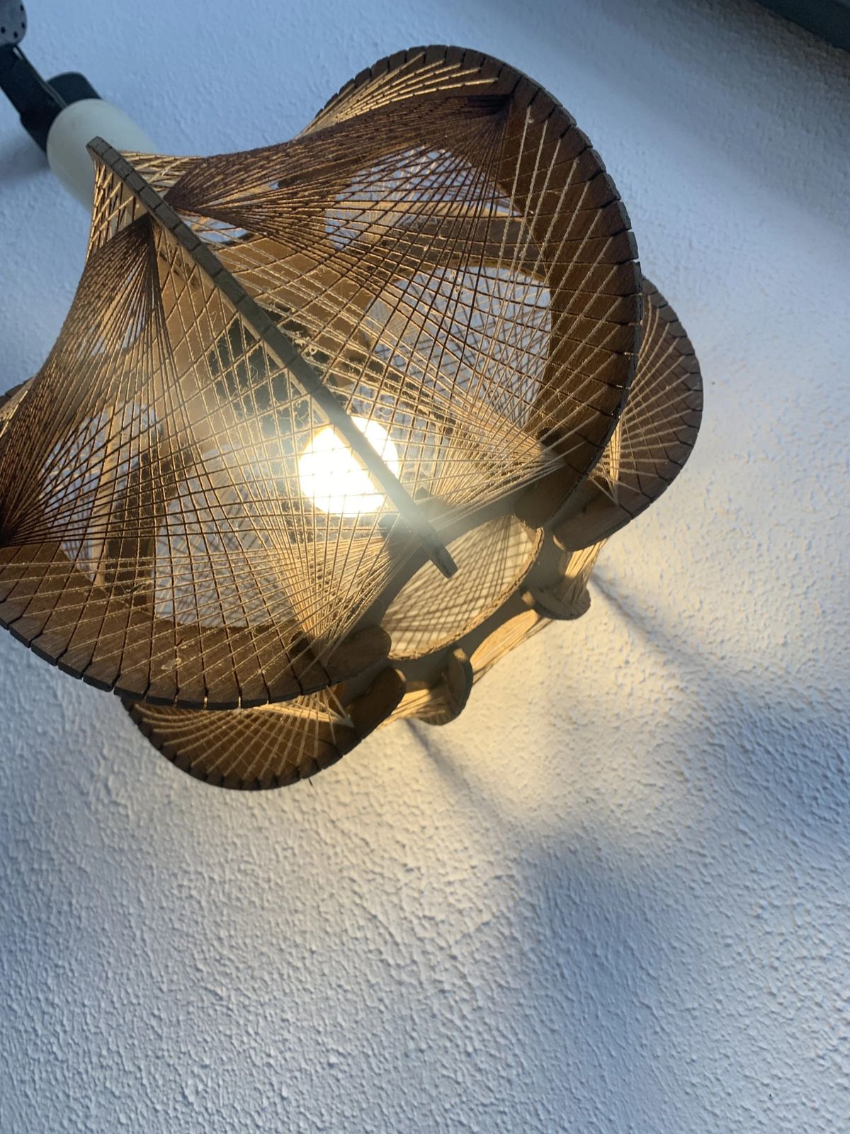 Vintage 1960s Scandinavian Pendant Light, Wire And Wood Chandelier   30 X 21 Cm photo 139.0