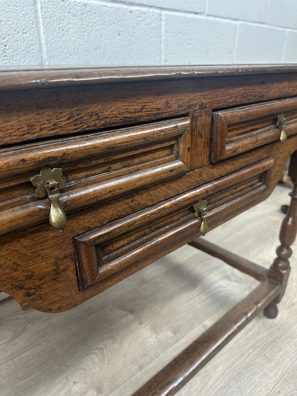 Georgian Oak Side Table Low Boy Jacobean Style W/ 5 Working Drawers Antique photo for sale