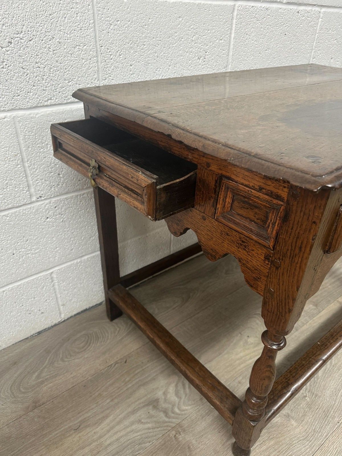 Georgian Oak Side Table Low Boy Jacobean Style W/ 5 Working Drawers Antique photo 380.0