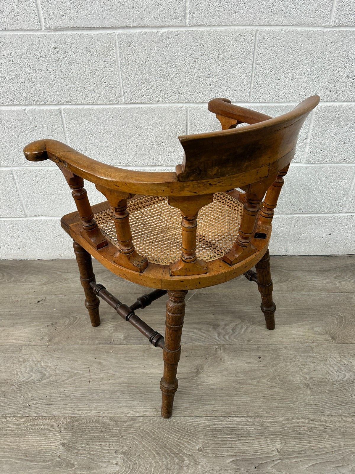 Victorian Mahogany & Oak Captain Chair Smoker’s Bow Back Seat W/ Cane Antique photo Furniture