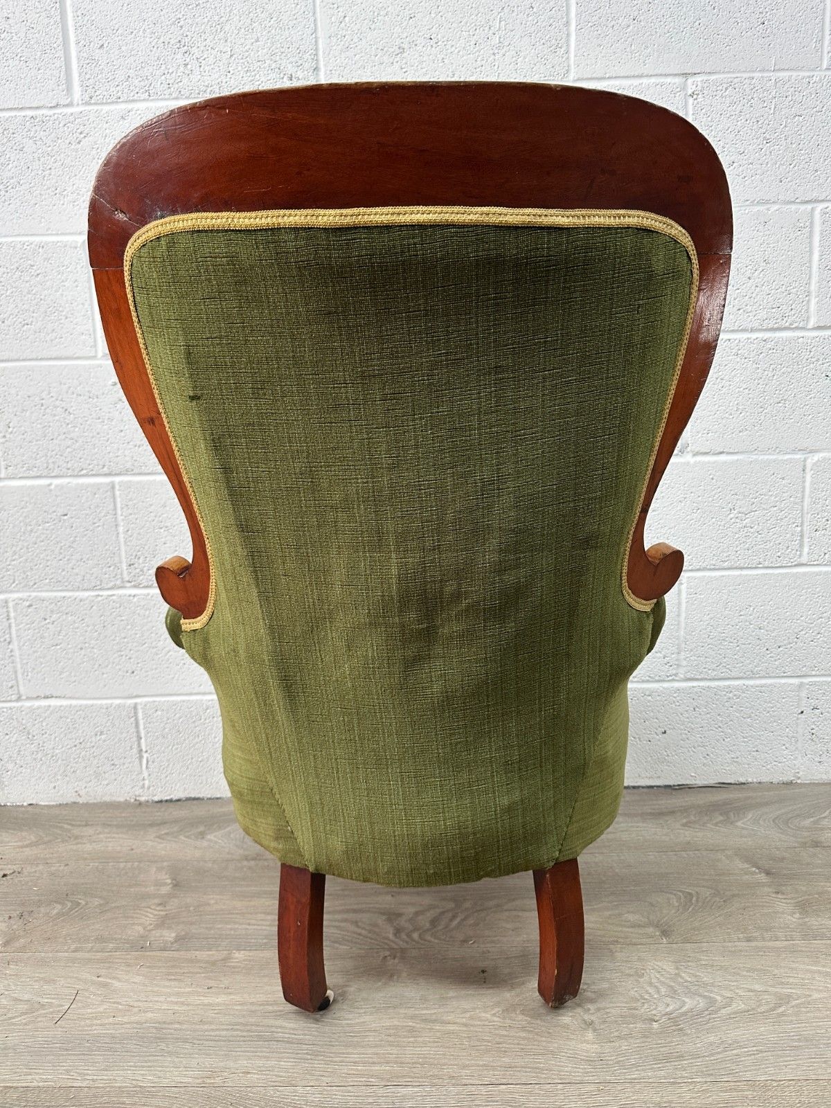 Victorian Carved Mahogany Armchair Green Upholstery Button Back Original Castors photo Furniture