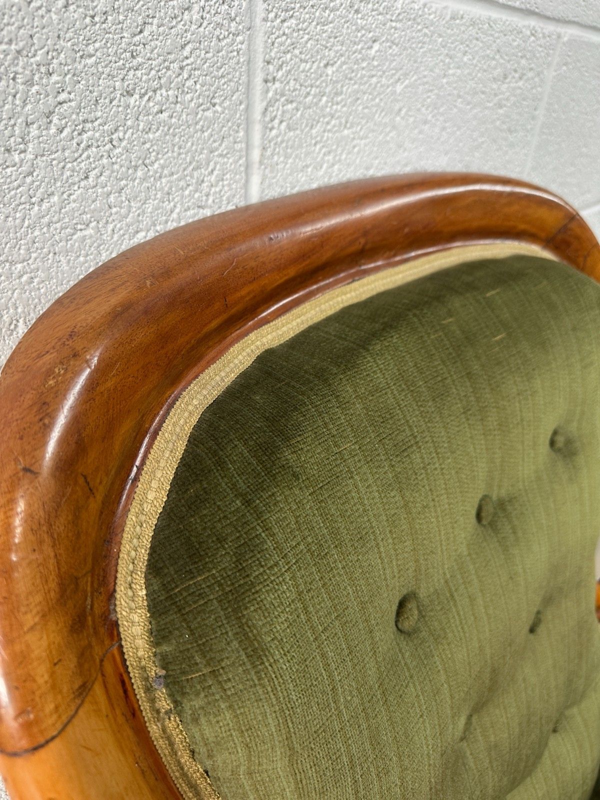 Furniture Victorian Carved Mahogany Armchair Green Upholstery Button Back Original Castors photo