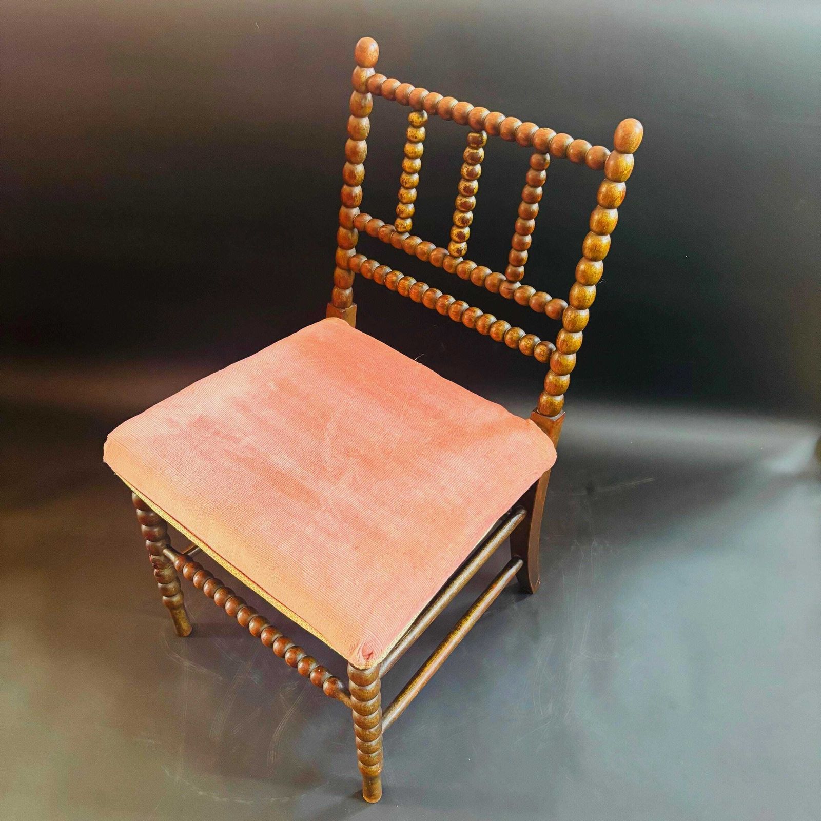 Antique Victorian Child’s Bobbin Chair | 19th Century Spool Turned Wood Nursery Chair | Repair To Leg