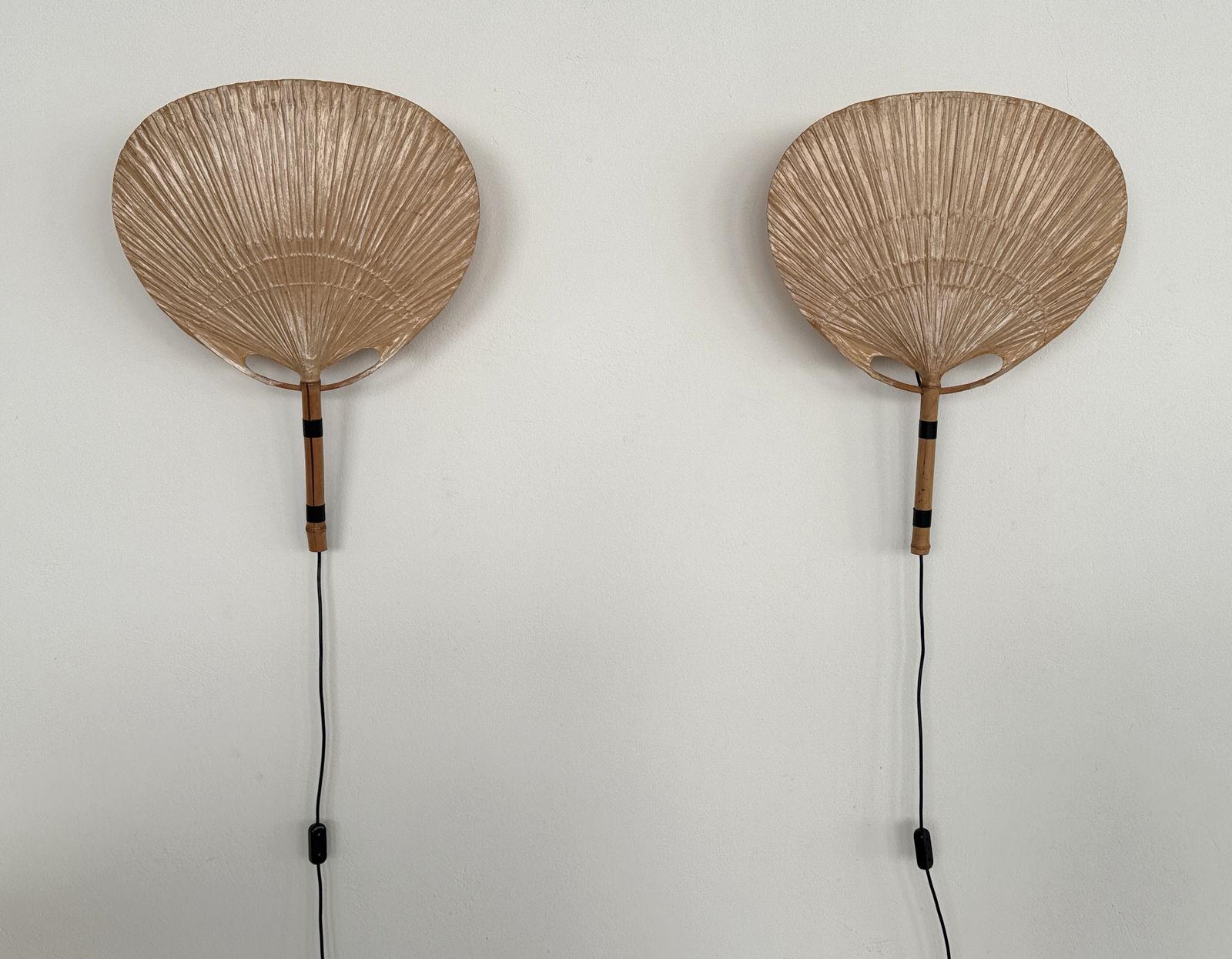 Pair Of Large Organic Uchiwa Wall Sconces By Ingo Maurer, Germany, 1973 photo vinterior