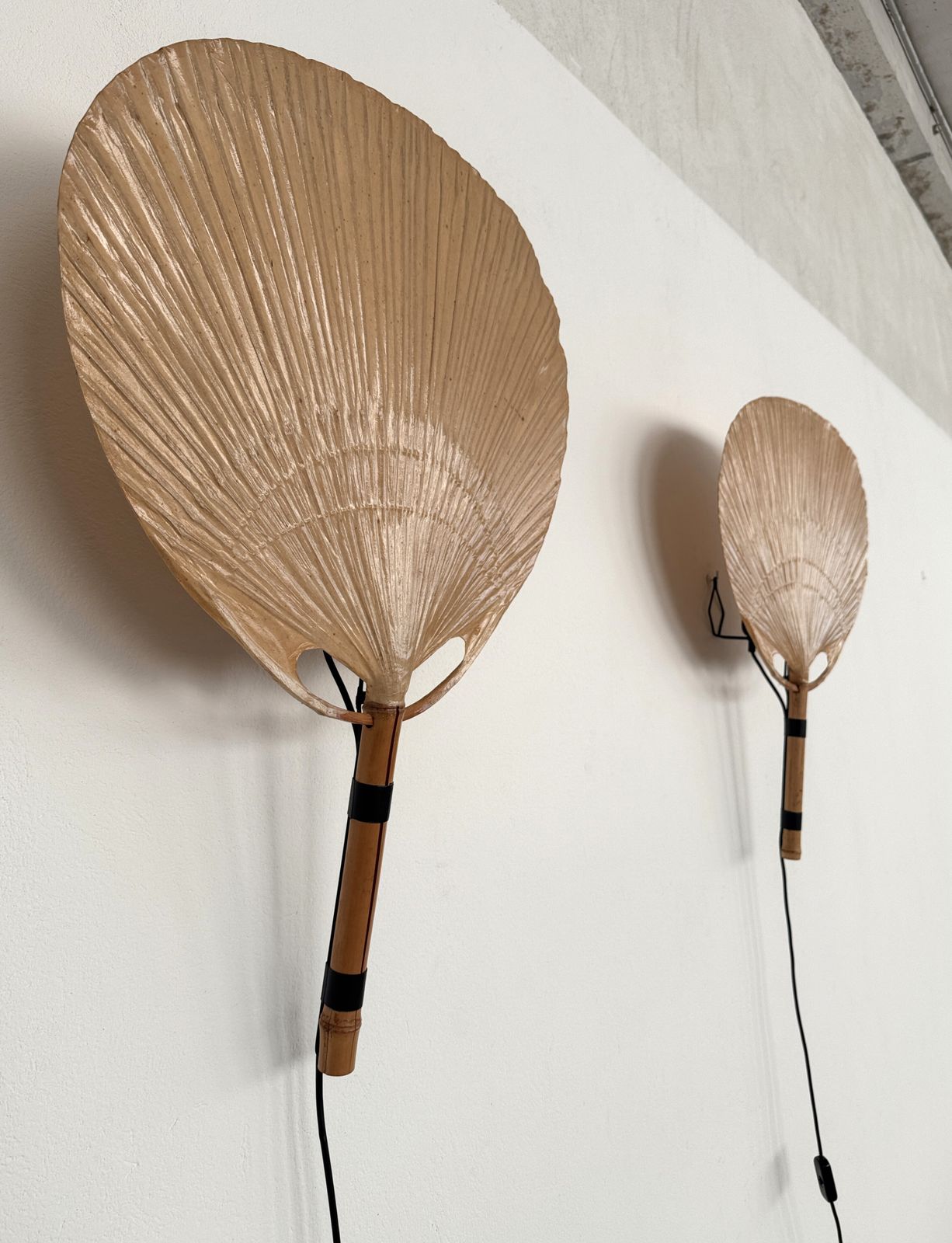 photo furniture Pair Of Large Organic Uchiwa Wall Sconces By Ingo Maurer, Germany, 1973