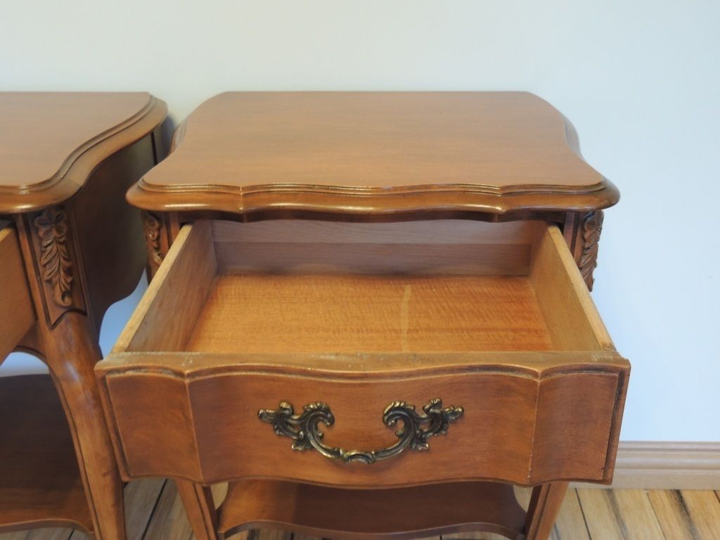 photo furniture Pair Of French Louis Cherry Bedside Tables