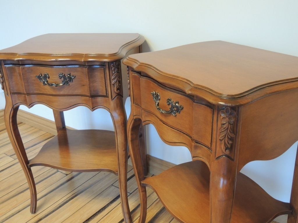 Furniture Pair Of French Louis Cherry Bedside Tables photo