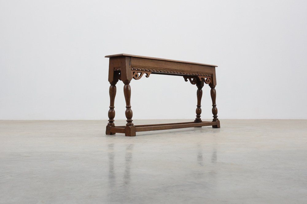 Antique Jacobean Carved Oak Bench, 1600s photo for sale