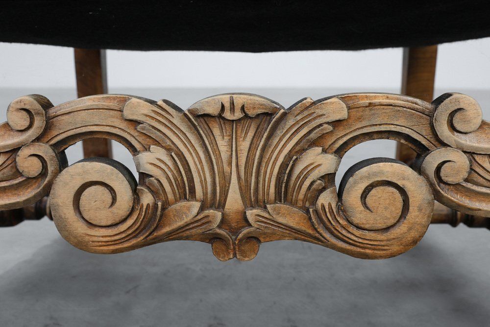 photo buy Antique Louis XIII Chair In Black Linen, France, 1800s