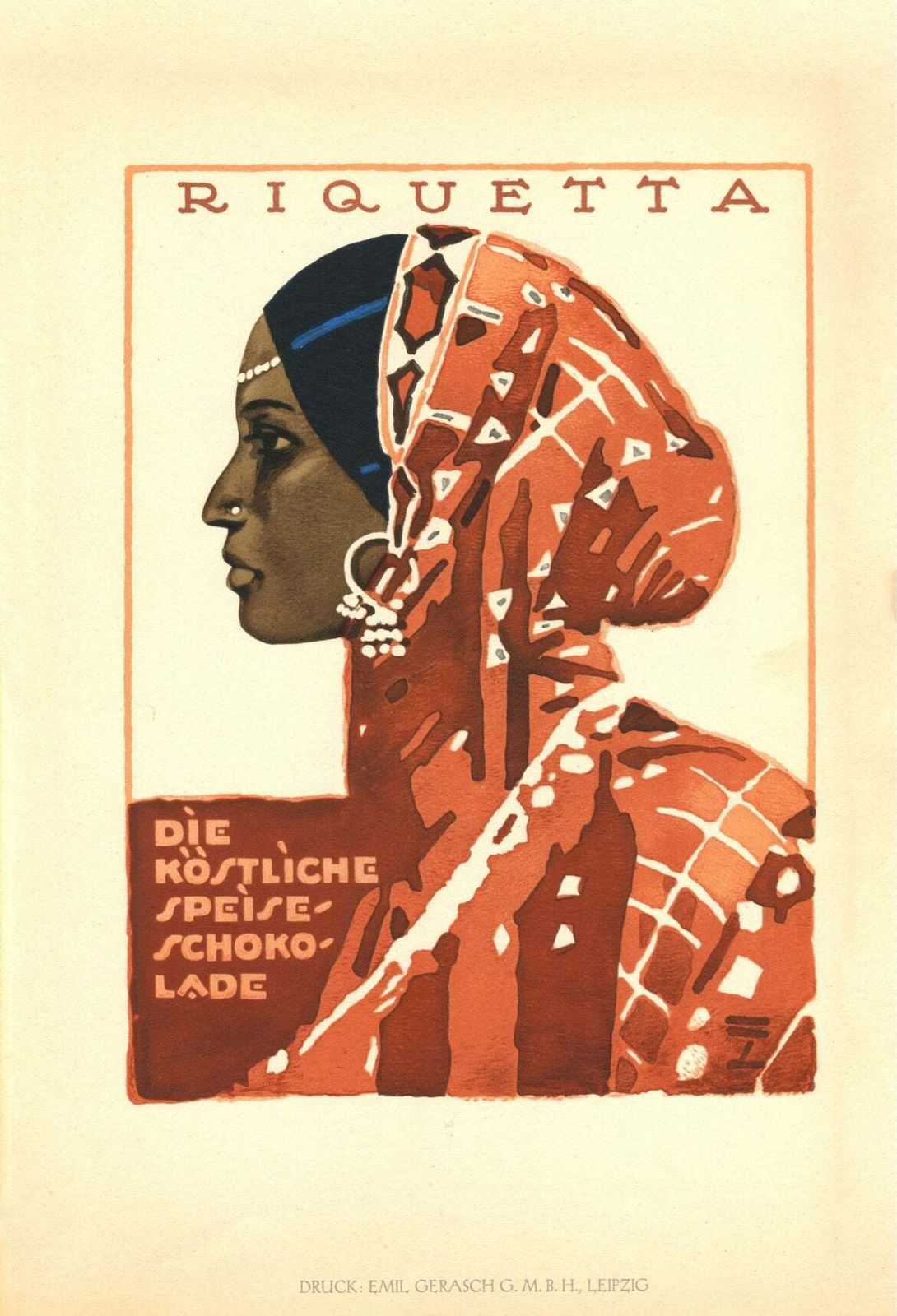 Riquetta Chocolate Advertising Poster C1920s. Art Deco