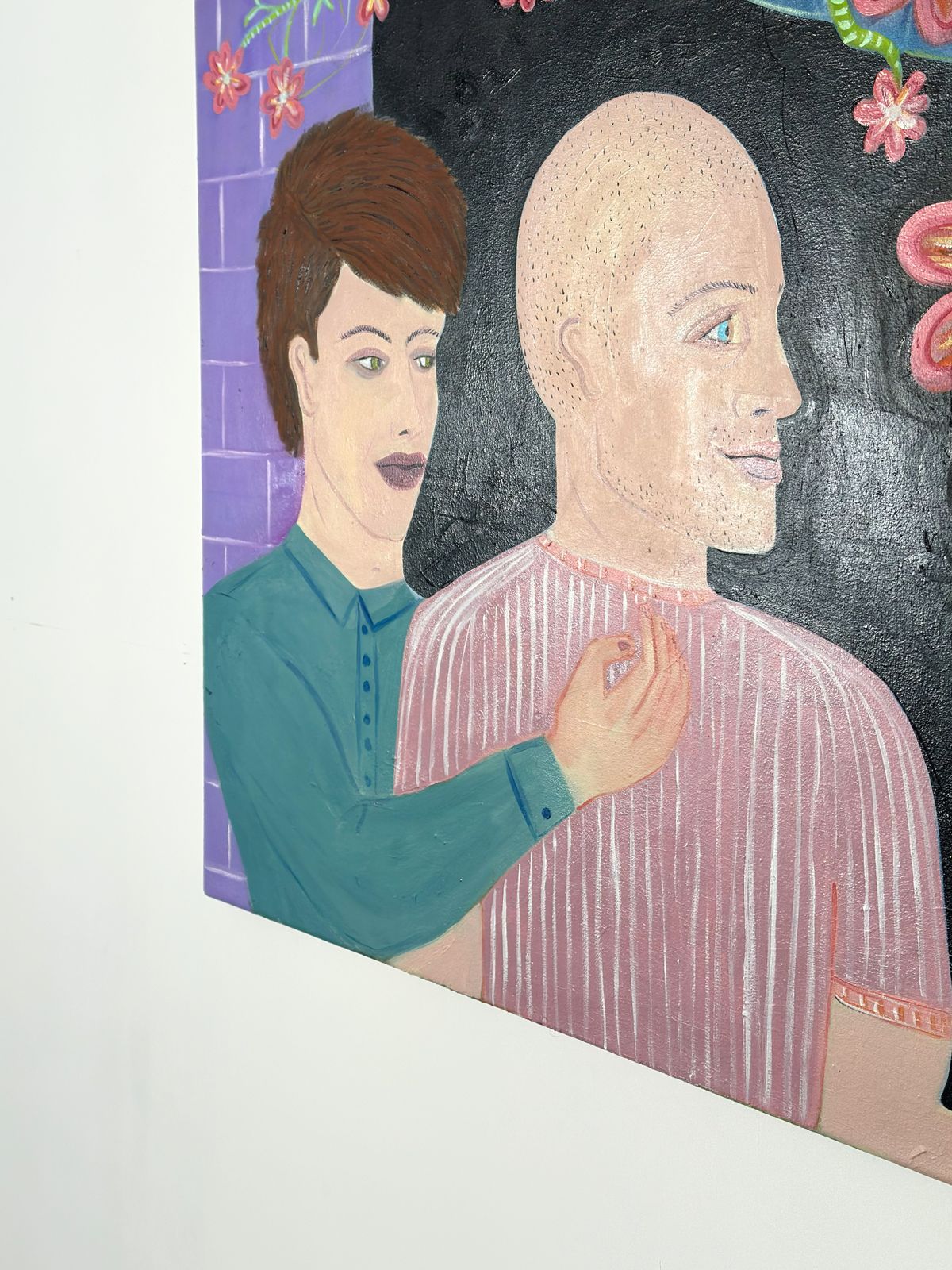 Contemporary Lgbtq Figurative Portrait Painting, Oil On Canvas photo furniture