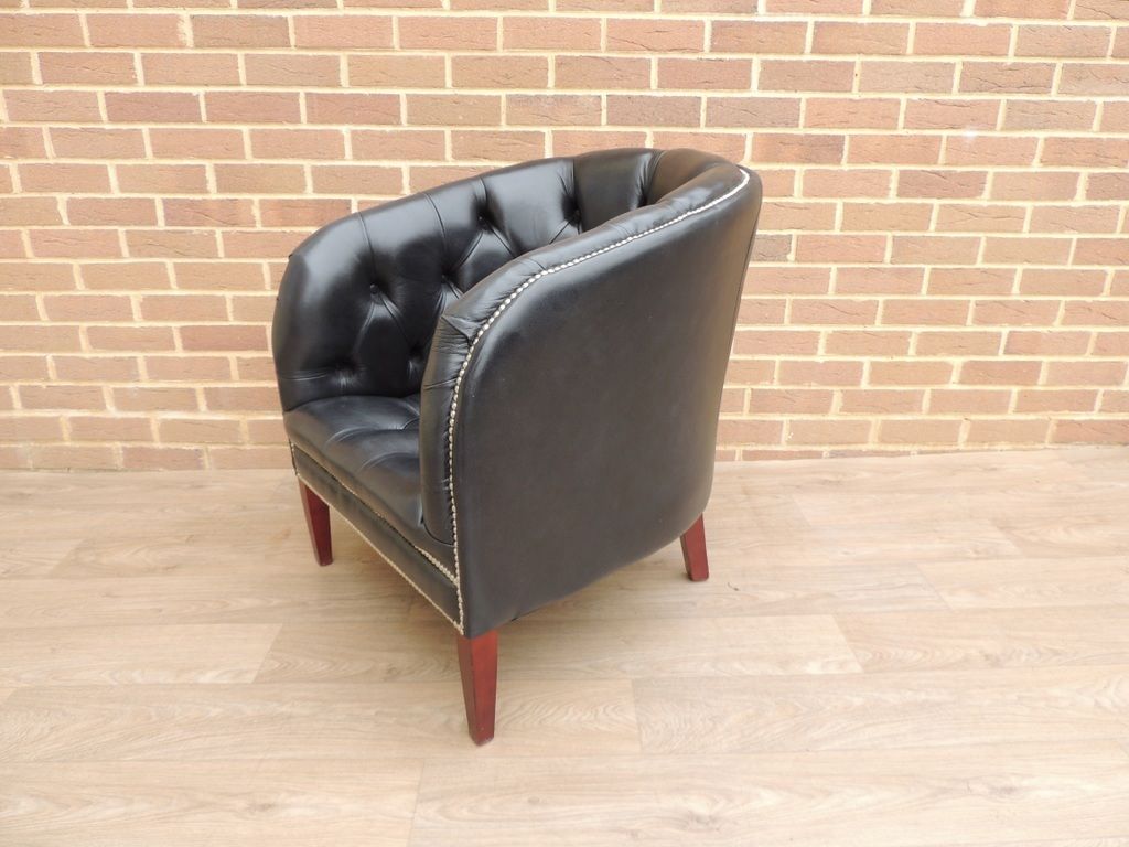 Chesterfield Burghley Black Leather Tub Armchair photo Furniture