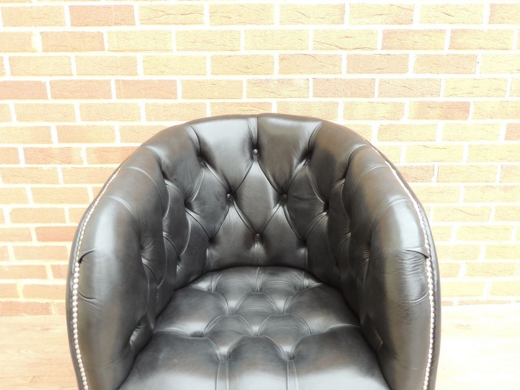 photo furniture Chesterfield Burghley Black Leather Tub Armchair