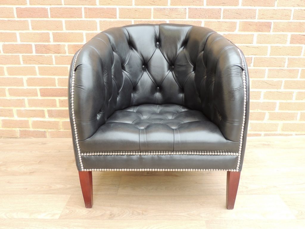 photo for sale Chesterfield Burghley Black Leather Tub Armchair
