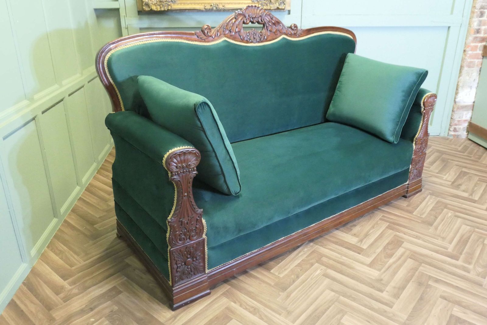 Large 19th Century Reception Salon Chaise In Green Velvet This Is A Large And Very Comfor photo buy