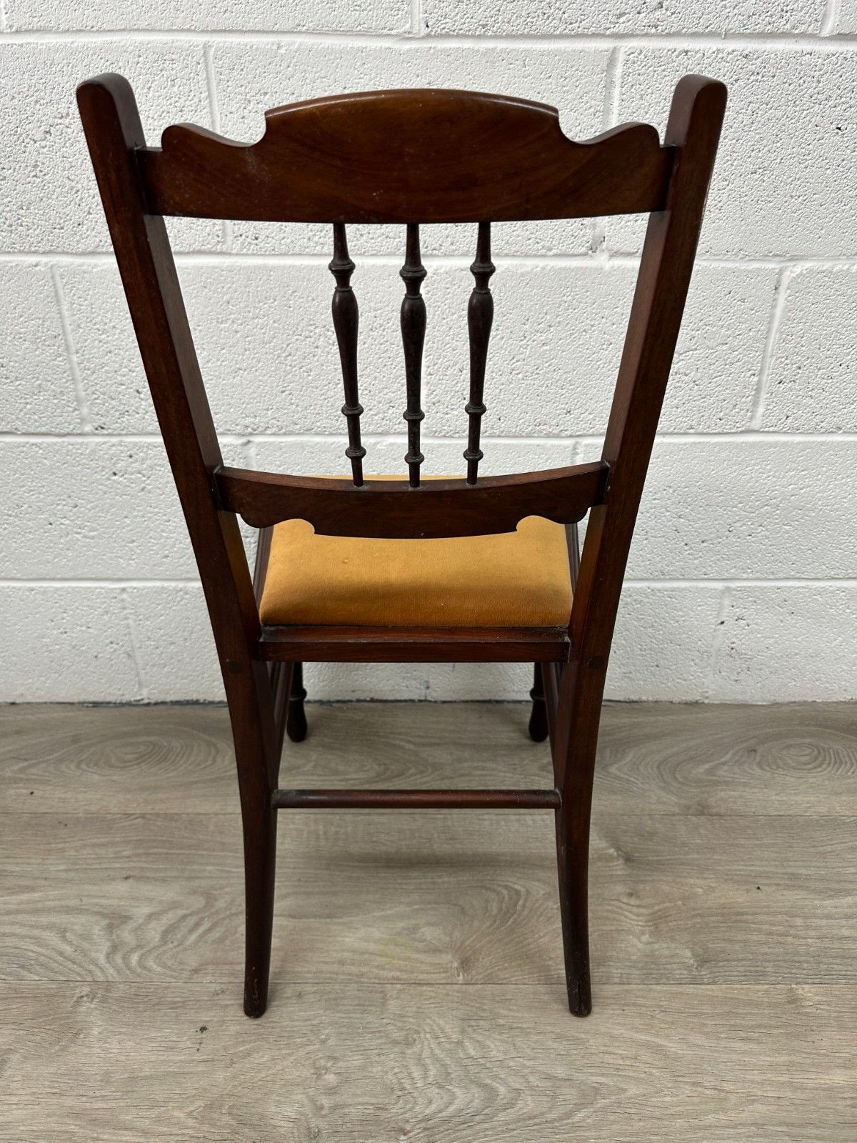 Edwardian Mahogany Bedroom Hall Chair Seat Turned Spindle Back Yellow Upholstery photo Furniture
