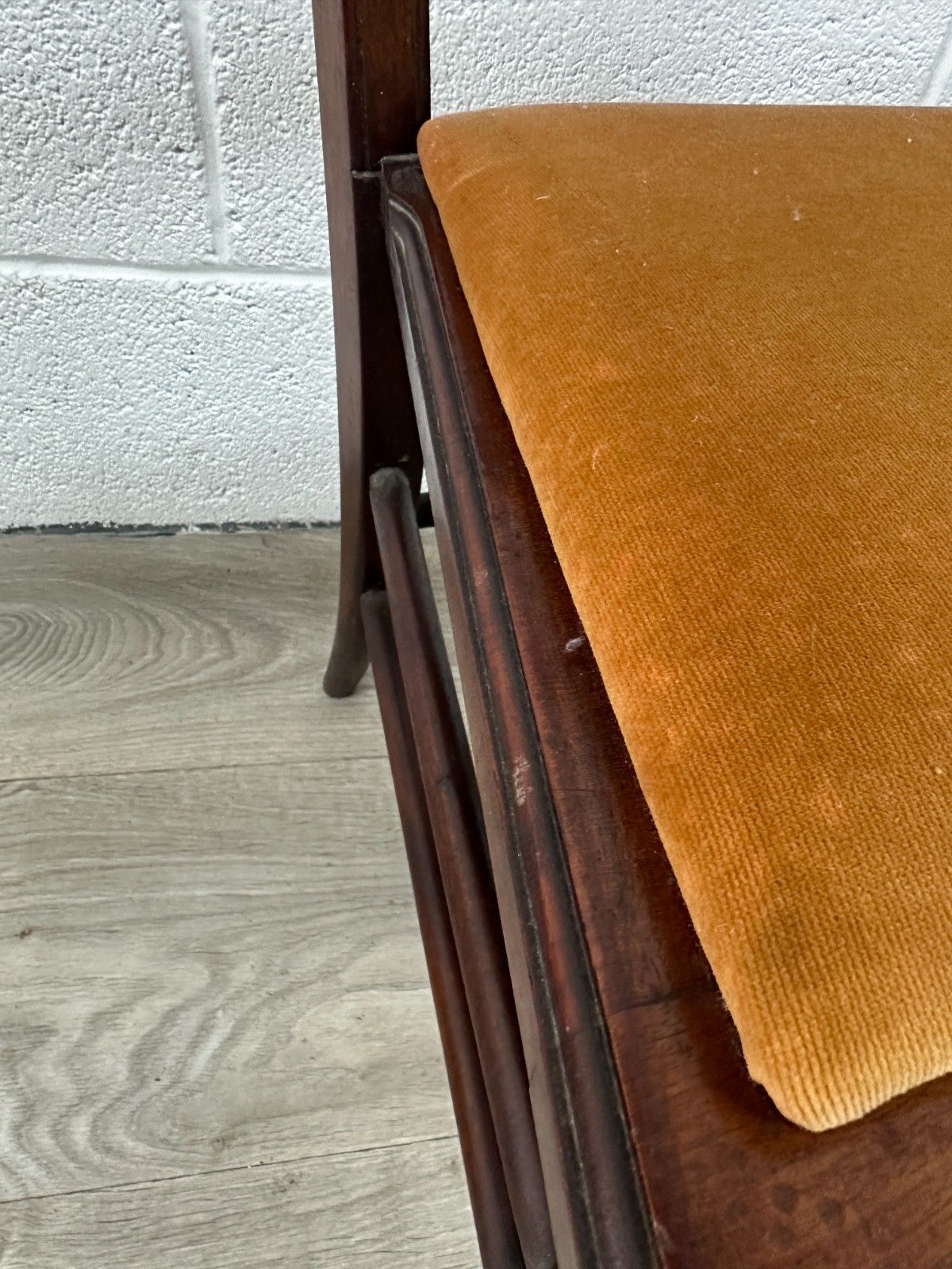 Edwardian Mahogany Bedroom Hall Chair Seat Turned Spindle Back Yellow Upholstery photo vintage