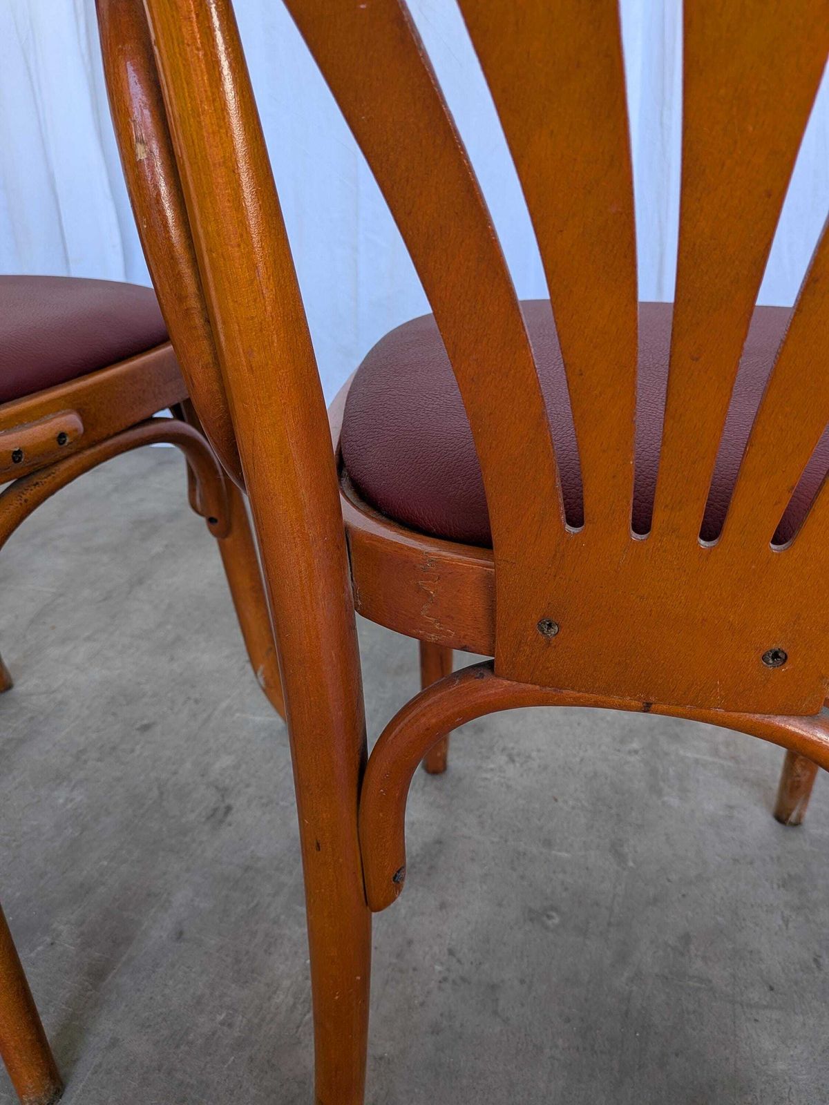 Set Of 4 Bentwood Dining Chairs / Vintage Thonet Style, Red Faux Leather photo buy