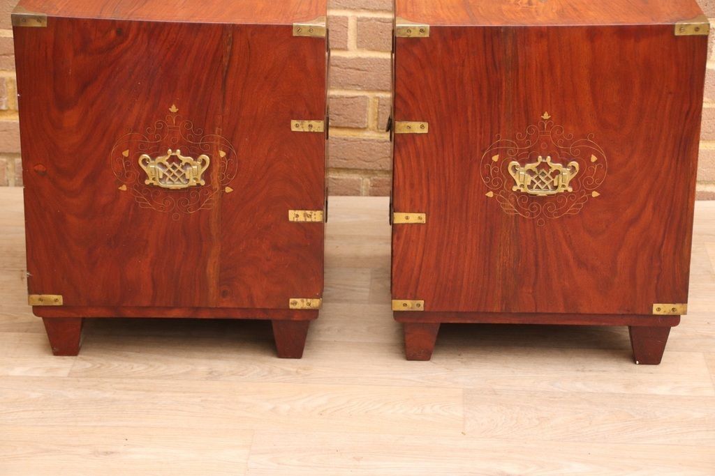 Pair Of Rosewood Military Campaign Solid Wood Bedside Tables photo buy