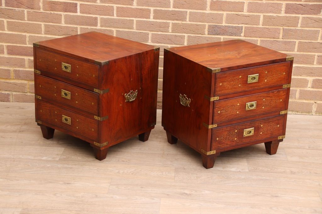 photo for sale Pair Of Rosewood Military Campaign Solid Wood Bedside Tables