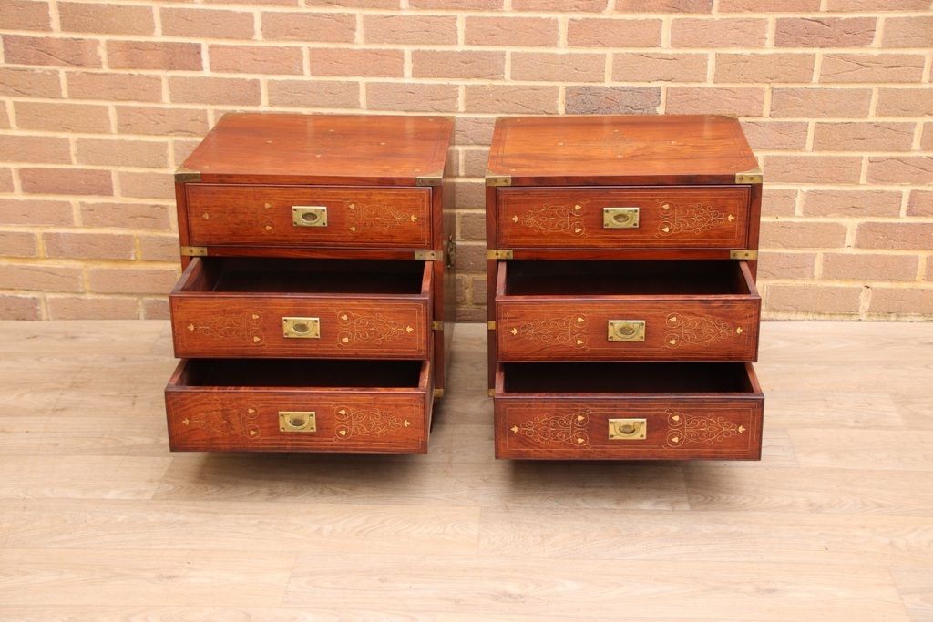 photo buy Pair Of Rosewood Military Campaign Solid Wood Bedside Tables