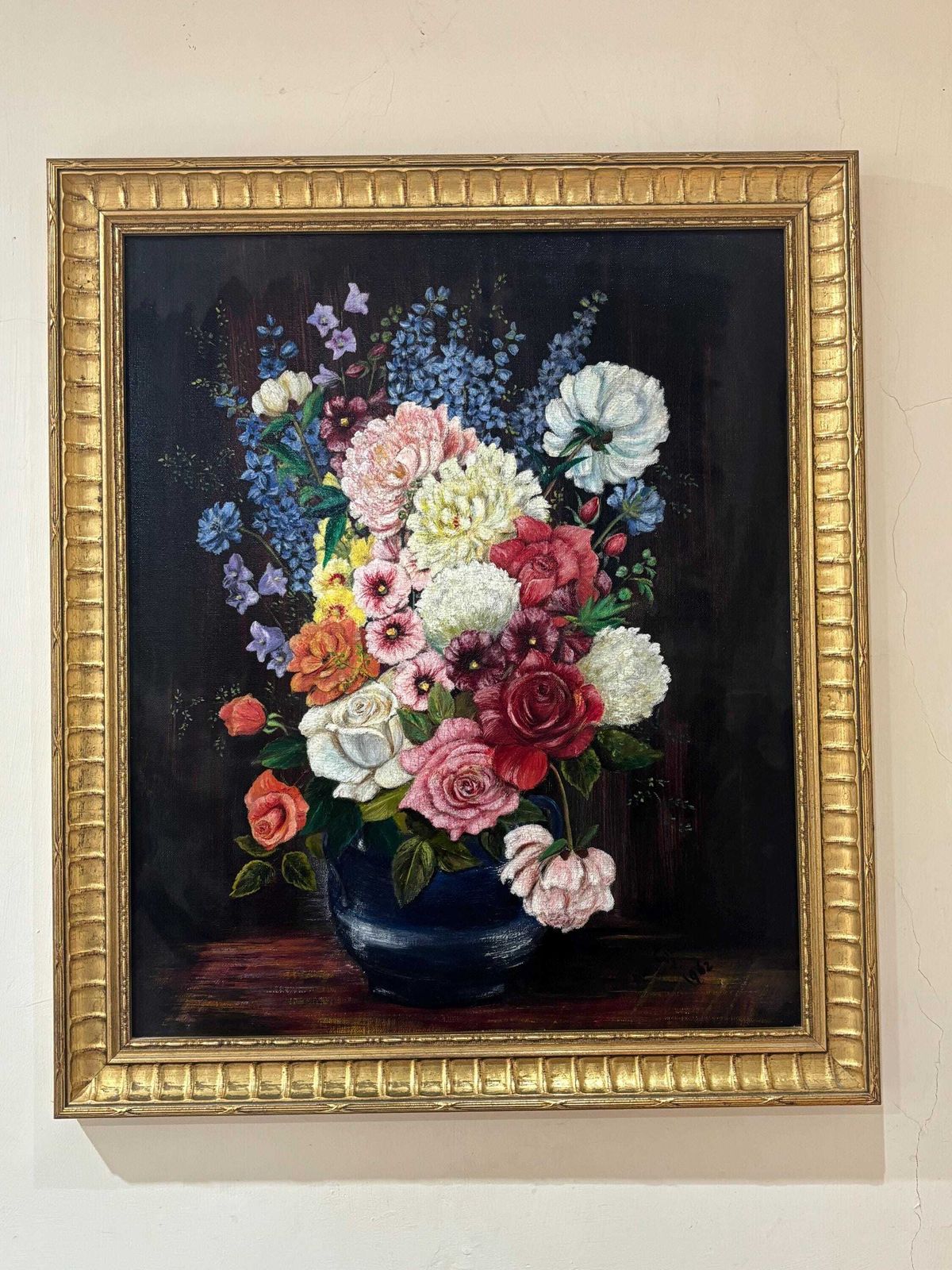 Anne Gibbons Mid 20thc Oil Painting Still Life Vase Of Flowers Framed 60/70cm