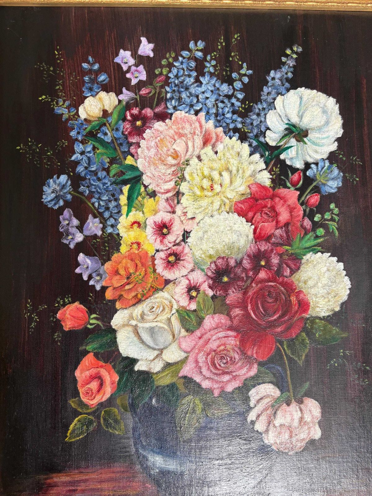 Anne Gibbons Mid 20thc Oil Painting Still Life Vase Of Flowers Framed 60/70cm photo 175.0