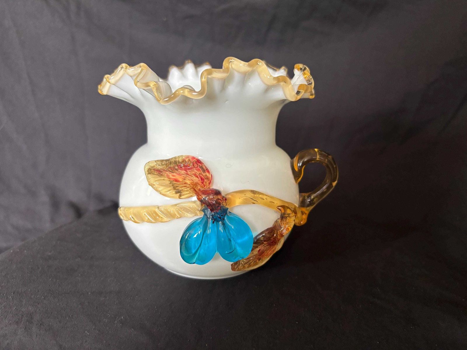 Antique Victorian Steven & Williams Milk Glass Uranium Ruffle Vase Uv Glowing photo furniture