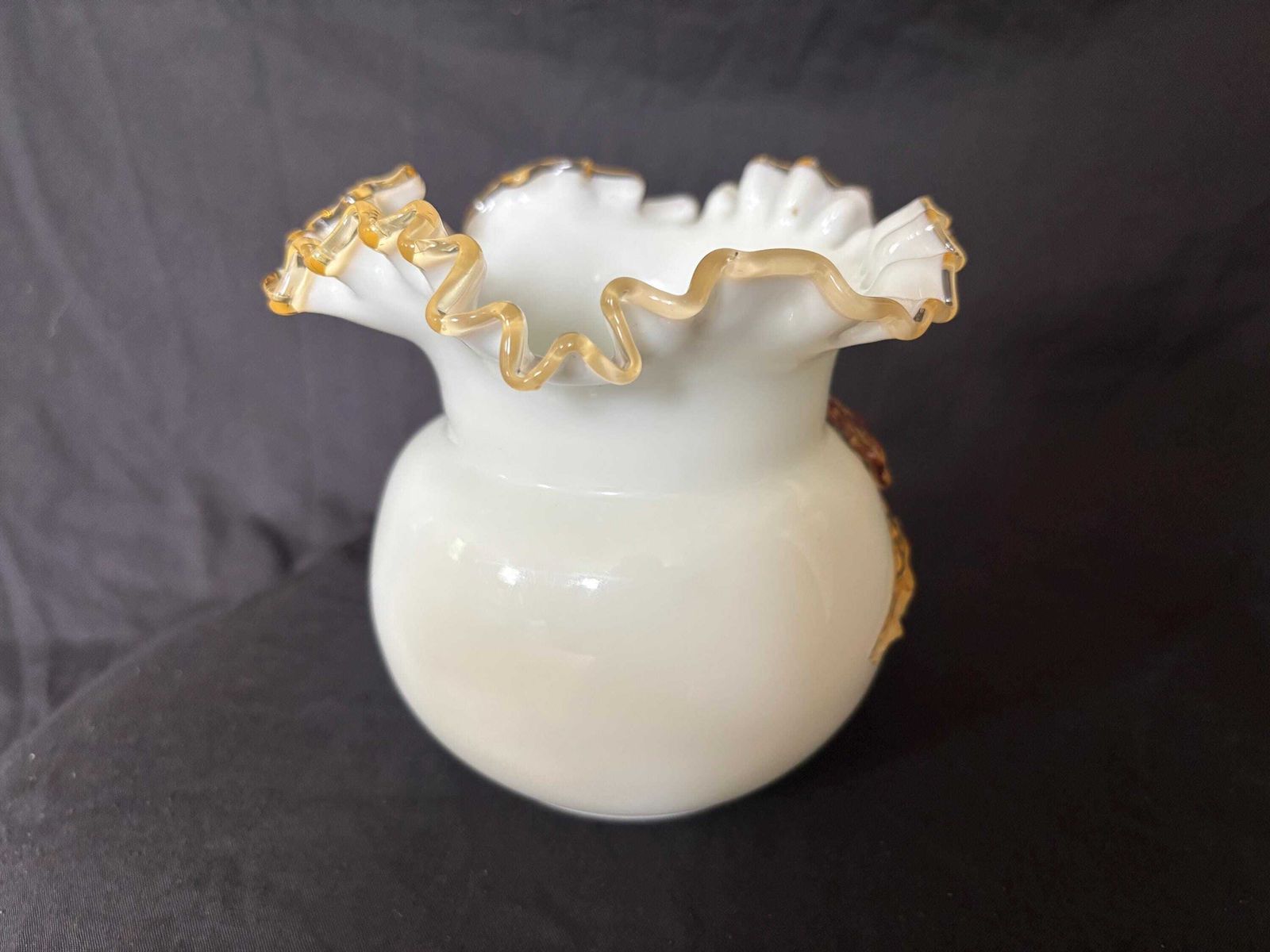 Antique Victorian Steven & Williams Milk Glass Uranium Ruffle Vase Uv Glowing photo buy