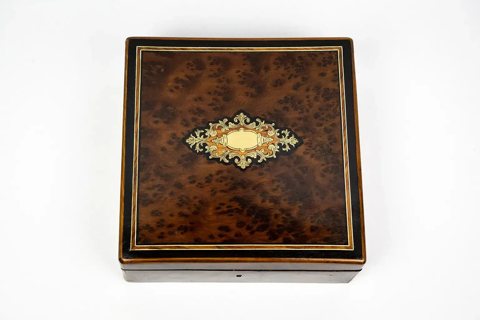 Square Box In Magnifying Glass Wood And Brass Marquetry — Napoleon III, Circa 1860–1880. photo Home Decor