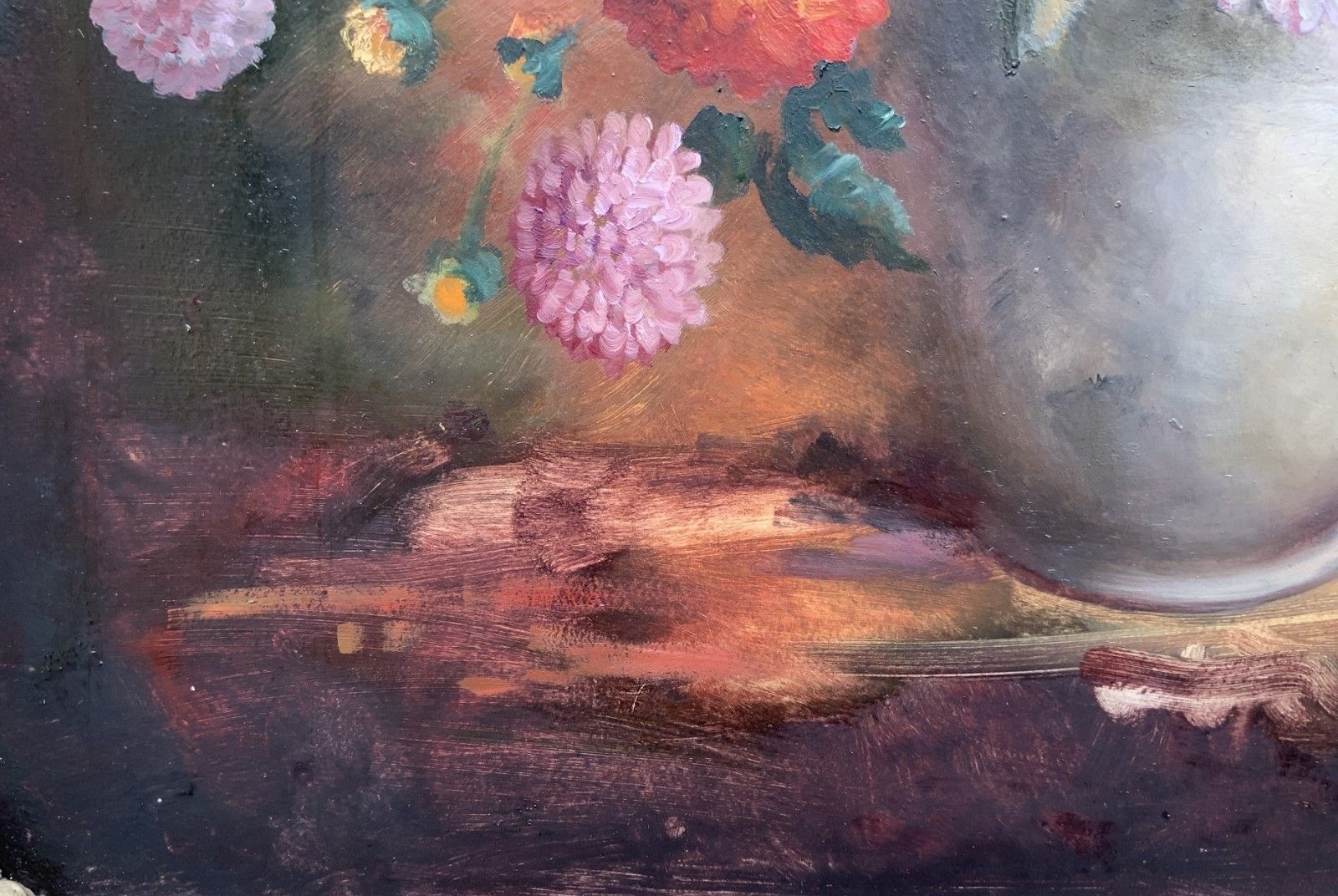 Art Large Superb Still Life Of Dahlias Oil Painting By James Hardaker (1901 1991) photo