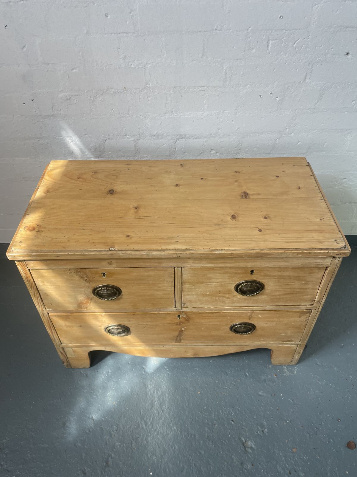 Victorian Pine Chest Of Drawers | Antique 2 Over 1 Configuration | Brass Drop Handles photo furniture