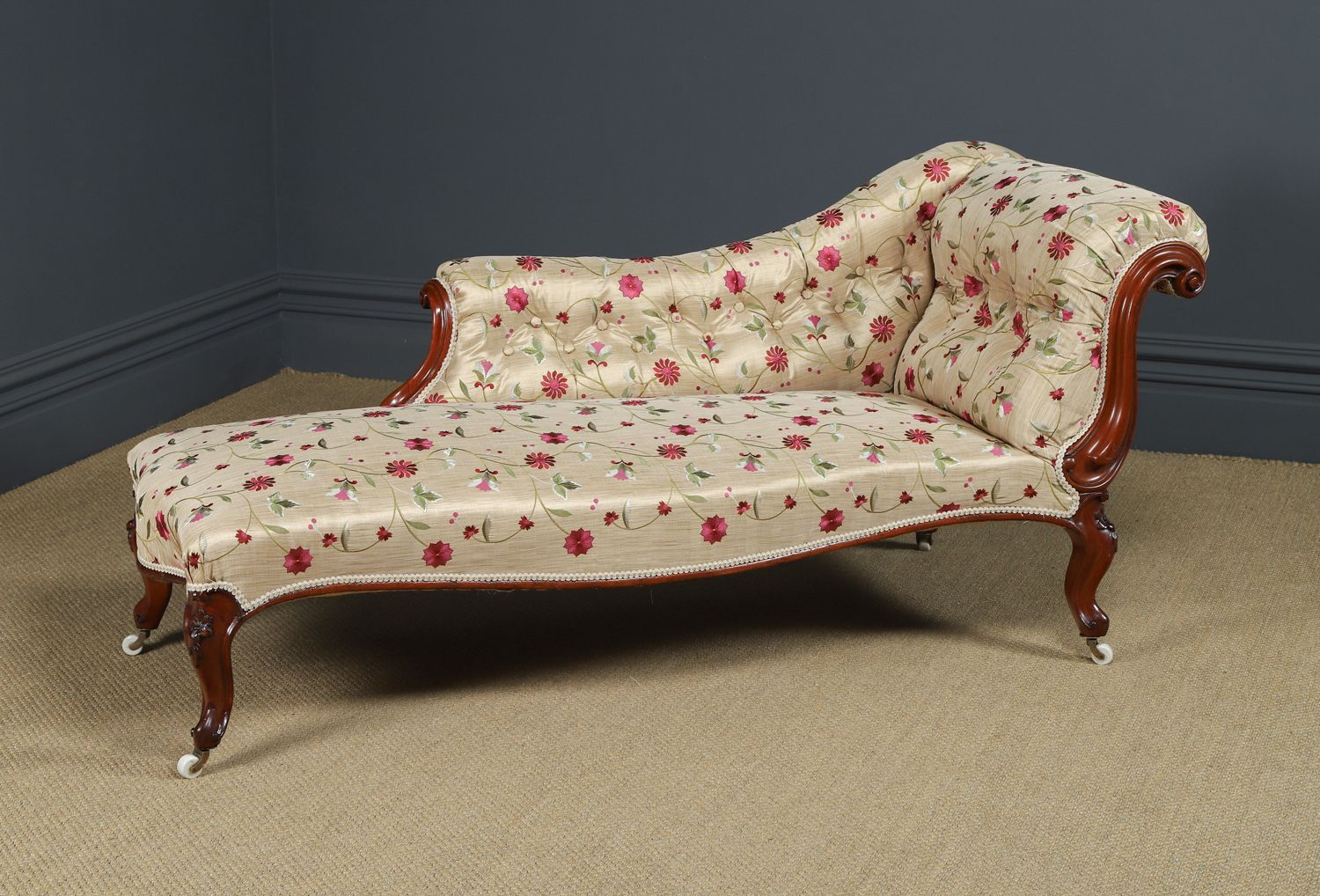 English Victorian Mahogany Upholstered Chaise Longue Sofa Couch Settee (Circa 1860) photo for sale