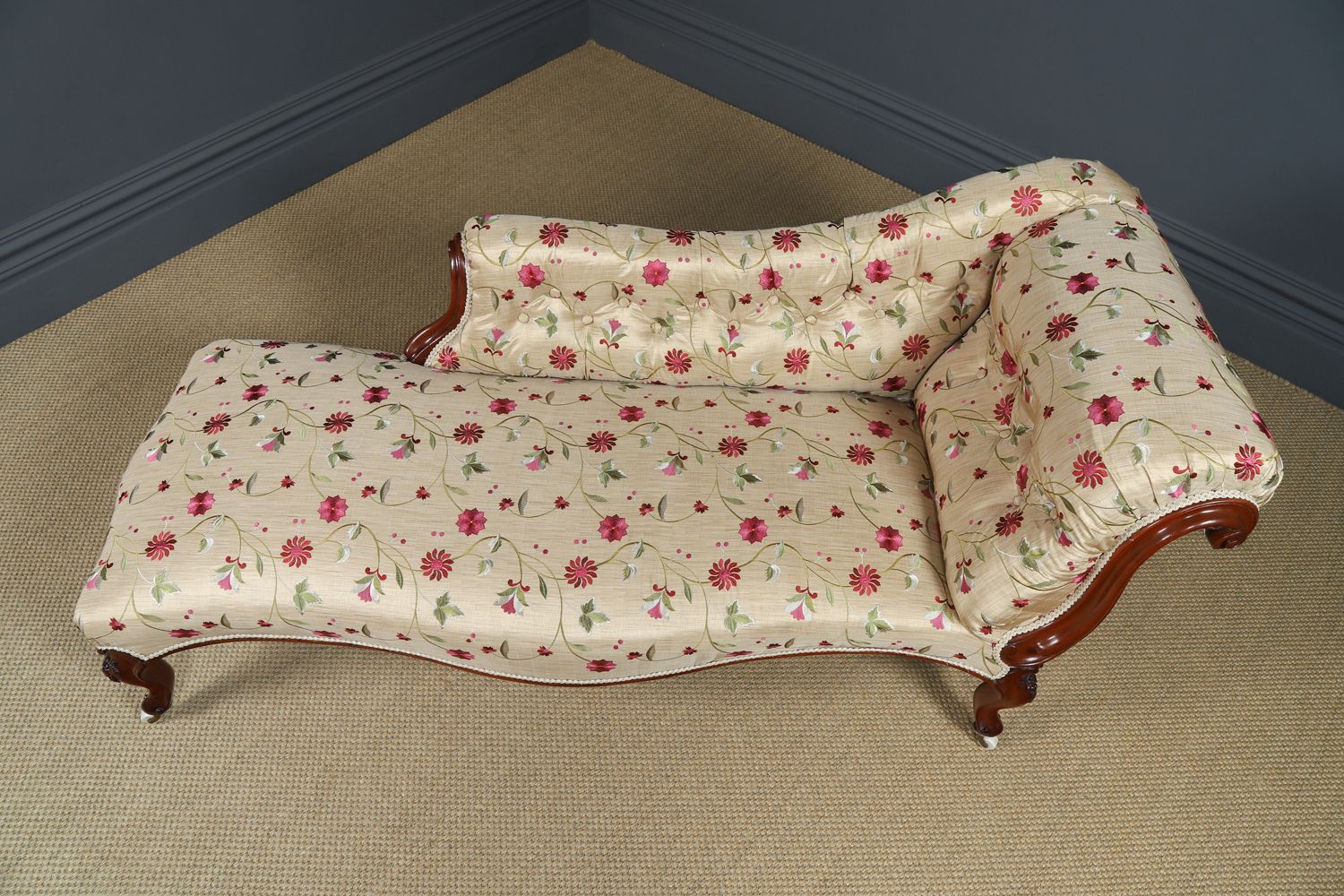 English Victorian Mahogany Upholstered Chaise Longue Sofa Couch Settee (Circa 1860) photo buy