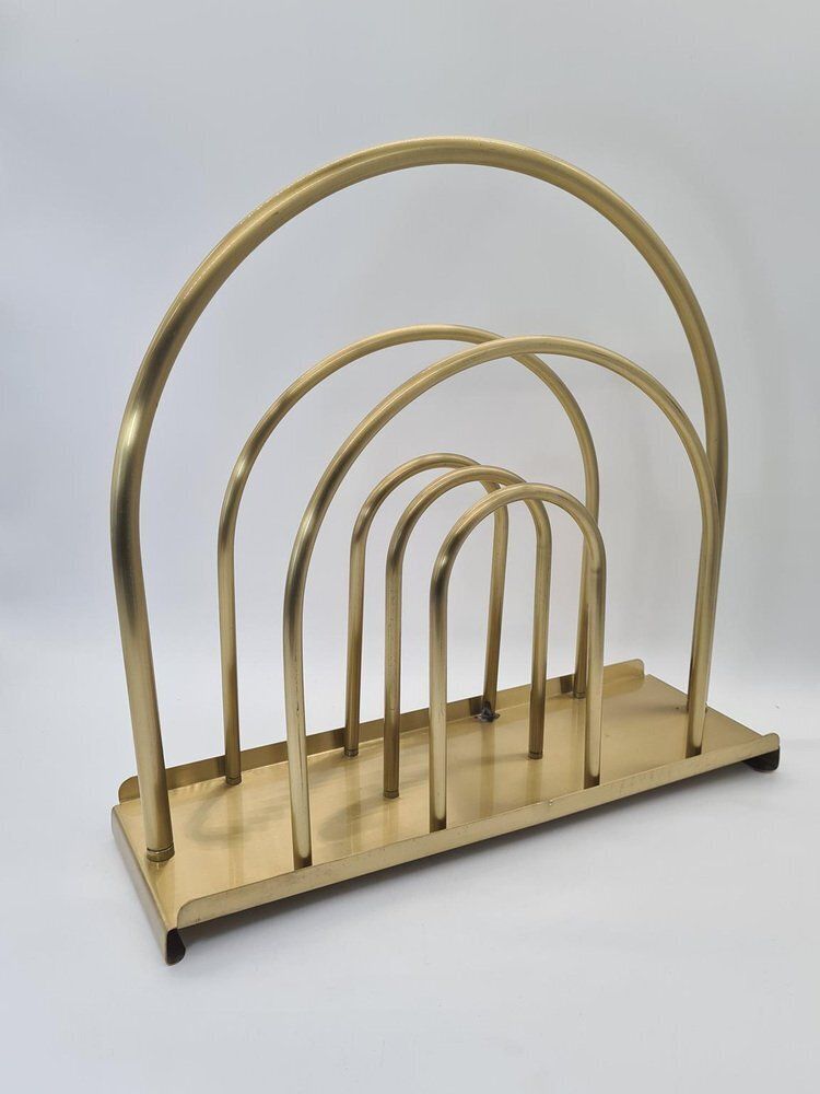 Hollywood Regency Style Newspaper Rack In Brass Plated Metal, 1970s photo furniture