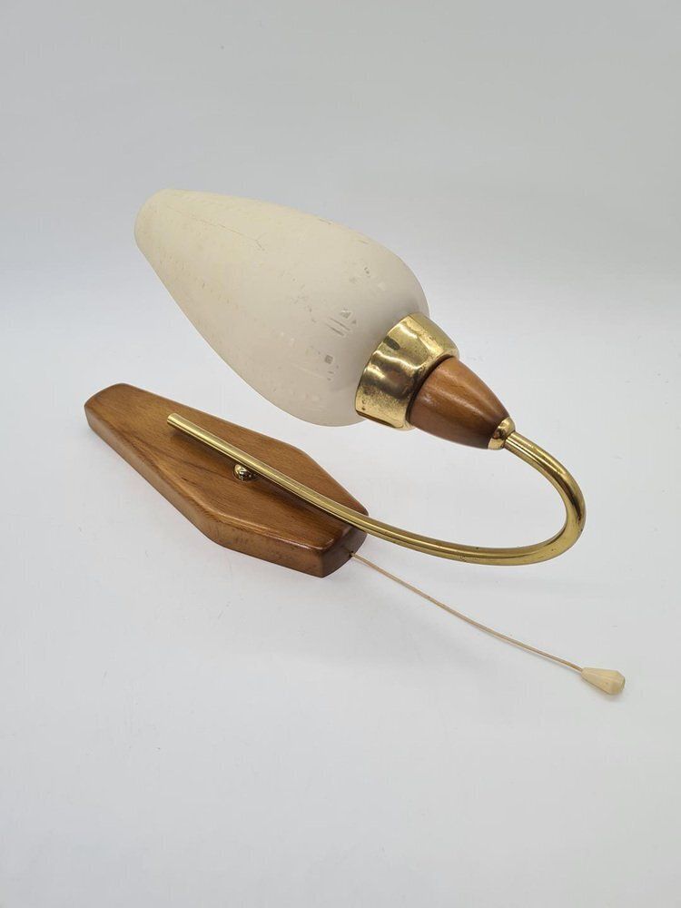 Mid Century Modern Wall Sconces In Wood And Brass, 1950s 1960s, Set Of 3 photo vinterior
