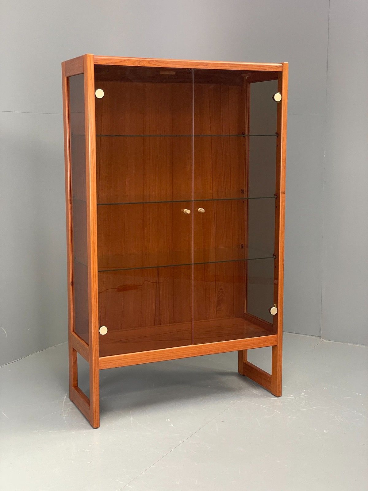 Vintage 1960s Shelving Unit Glazed Solid Teak Turnidge Of London Eb12207