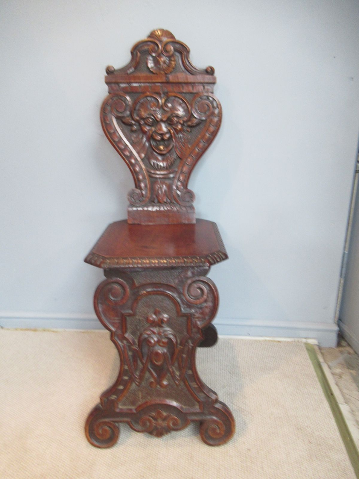 A Late Victorian Mahogany Carved Side / Hall Chair photo furniture