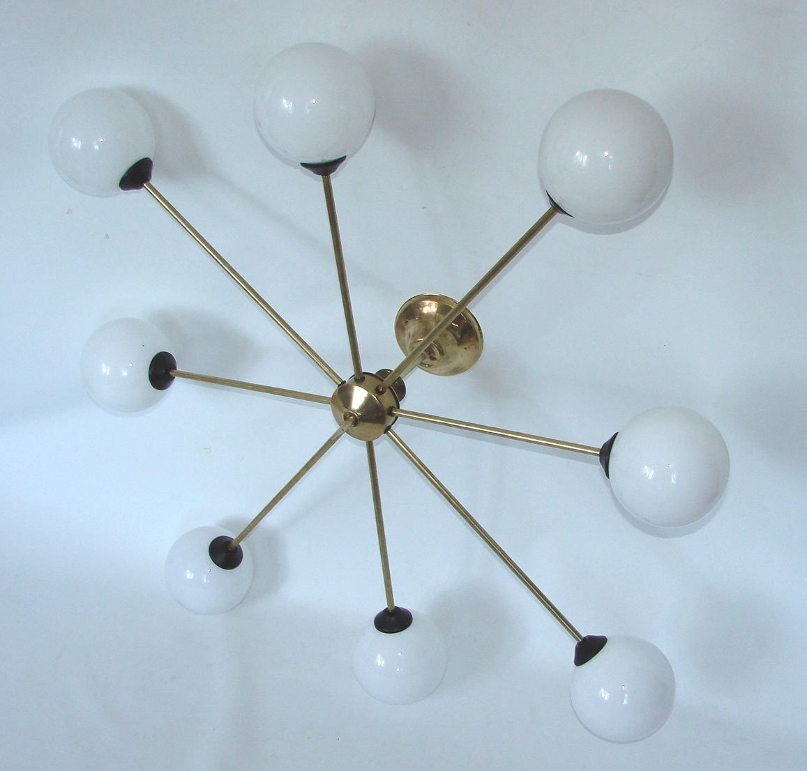 Stilnovo 1960s Style Chandelier | Brass, Metal And Glass | 8x E14 | Vintage photo vintage