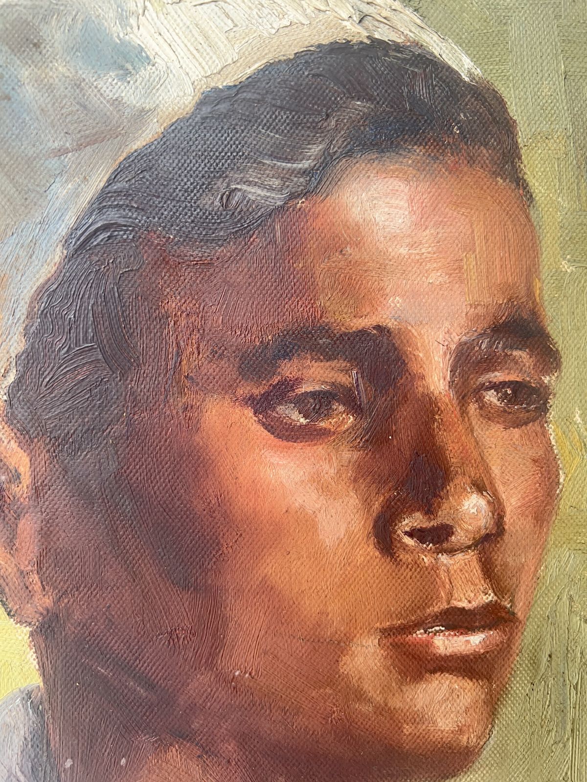 Antique Oil Portrait Painting, Signed & Dated 1919 photo furniture