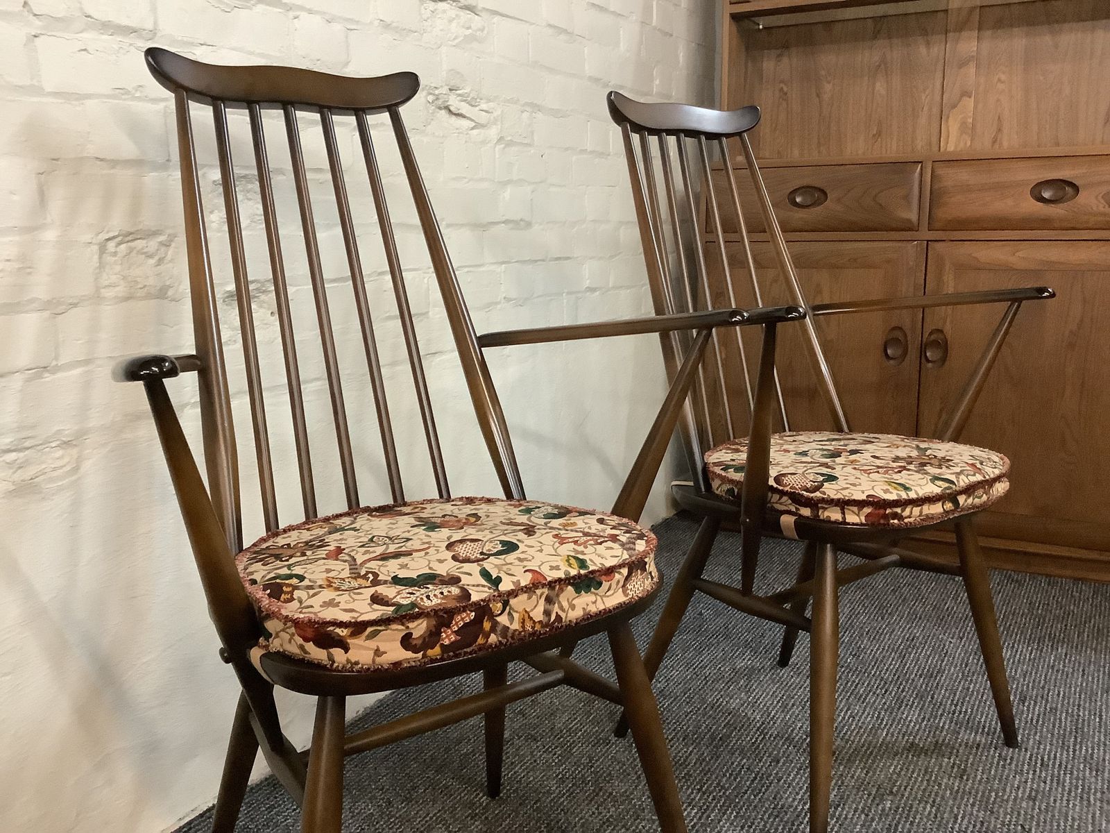 Pair Of Ercol Windsor Goldsmiths Carver Chairs. photo Furniture