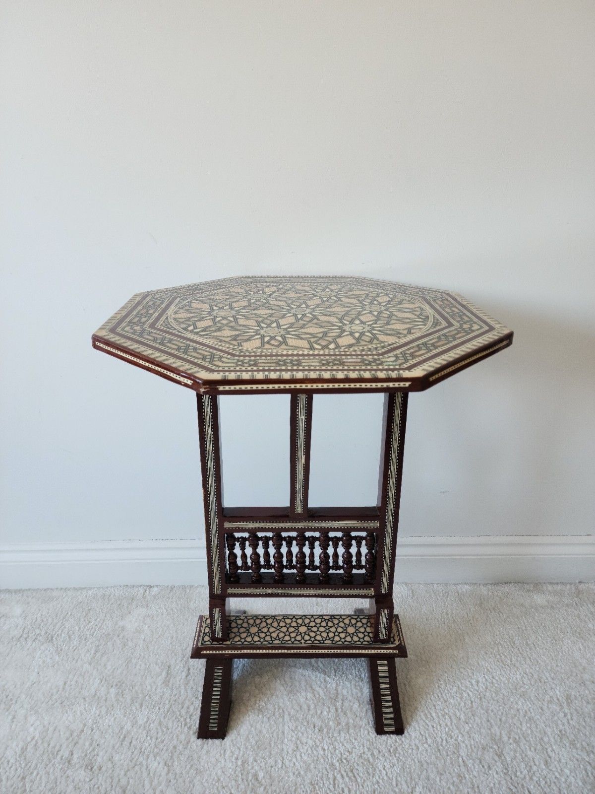 Moroccan Mother Of Pearl Mosaic Inlaid Tilt Top Damascan Folding Side Table photo buy