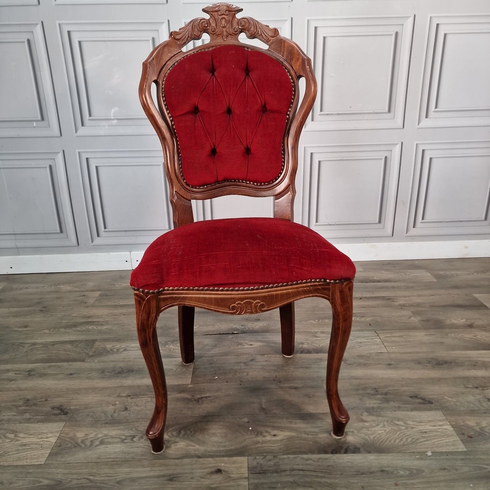 Antique Victorian Style Chair Carved Walnut Red Upholstery Bedroom Seat Louis photo Furniture