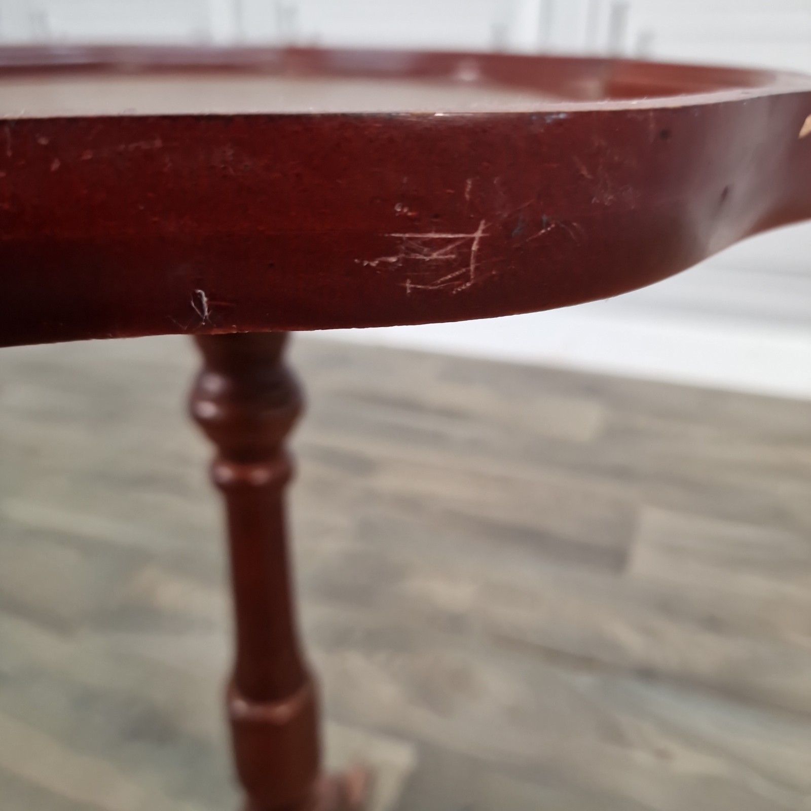 Furniture Vintage Wine Side Table Tripod Occasional Antique Style Faux Leather Top photo