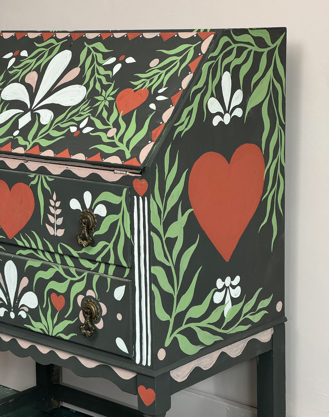 Hand Painted Folk Art Writing Bureau Desk photo Furniture