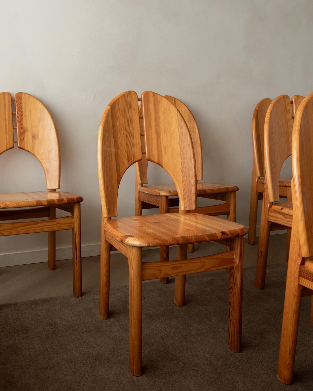 Scandinavian Brutalist Pine Dining Chairs With Sculptural Back, 1970s, Set Of 6 photo furniture