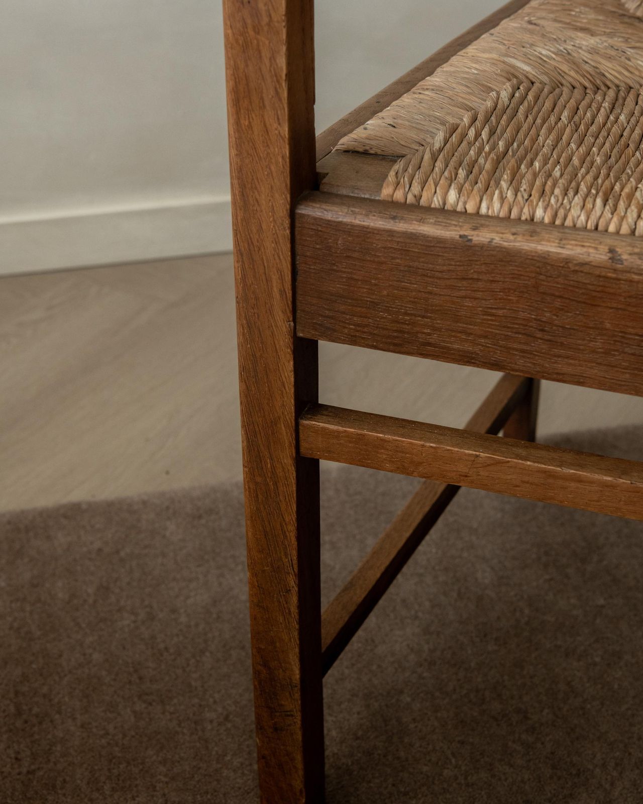 Furniture Dutch Art Deco Oak And Rush Armchair Amsterdam School, Netherlands, 1920s photo