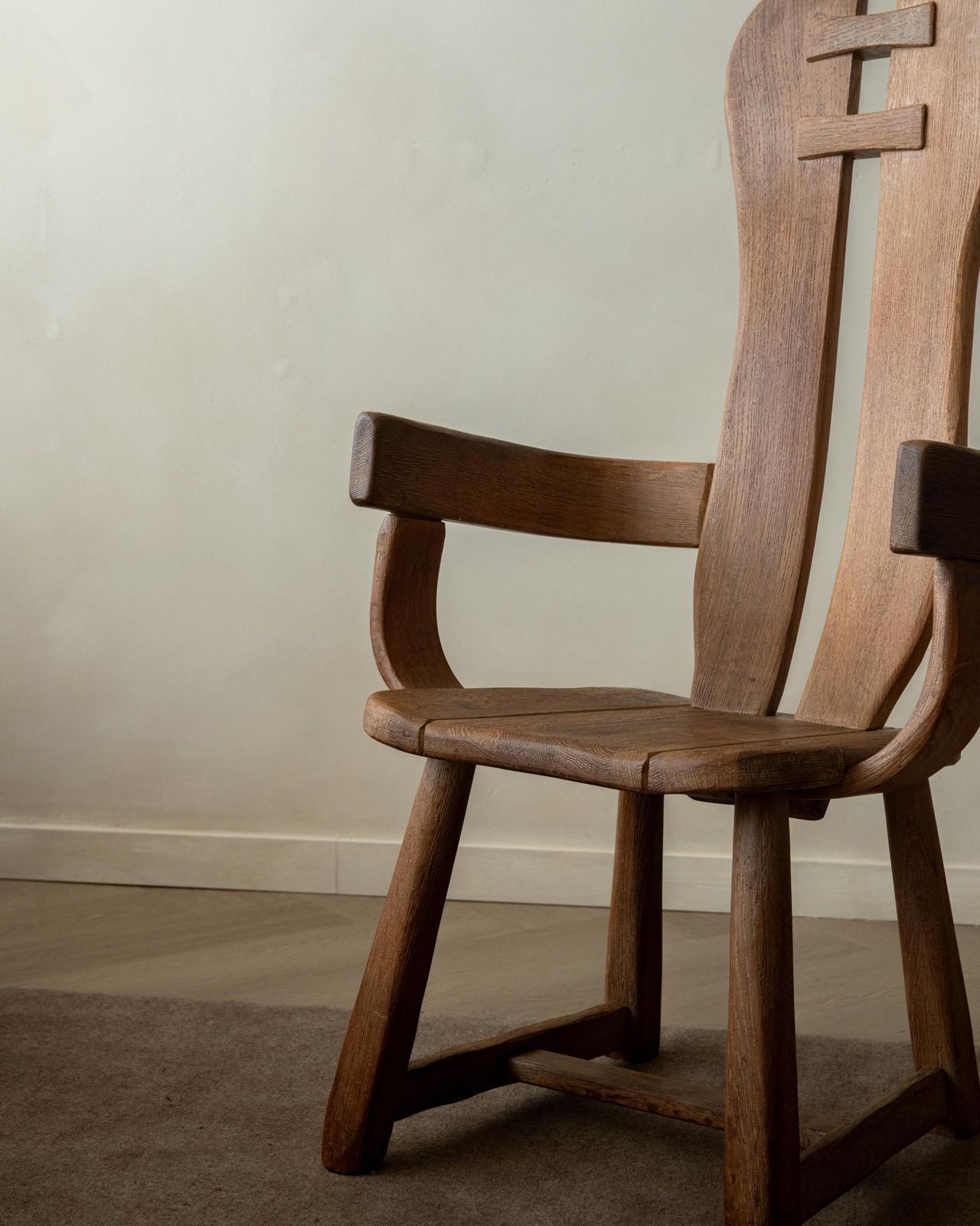 Brutalist Oak Armchair With Sculptural High Back By De Puydt, Beglium, 1960s photo 1081.0