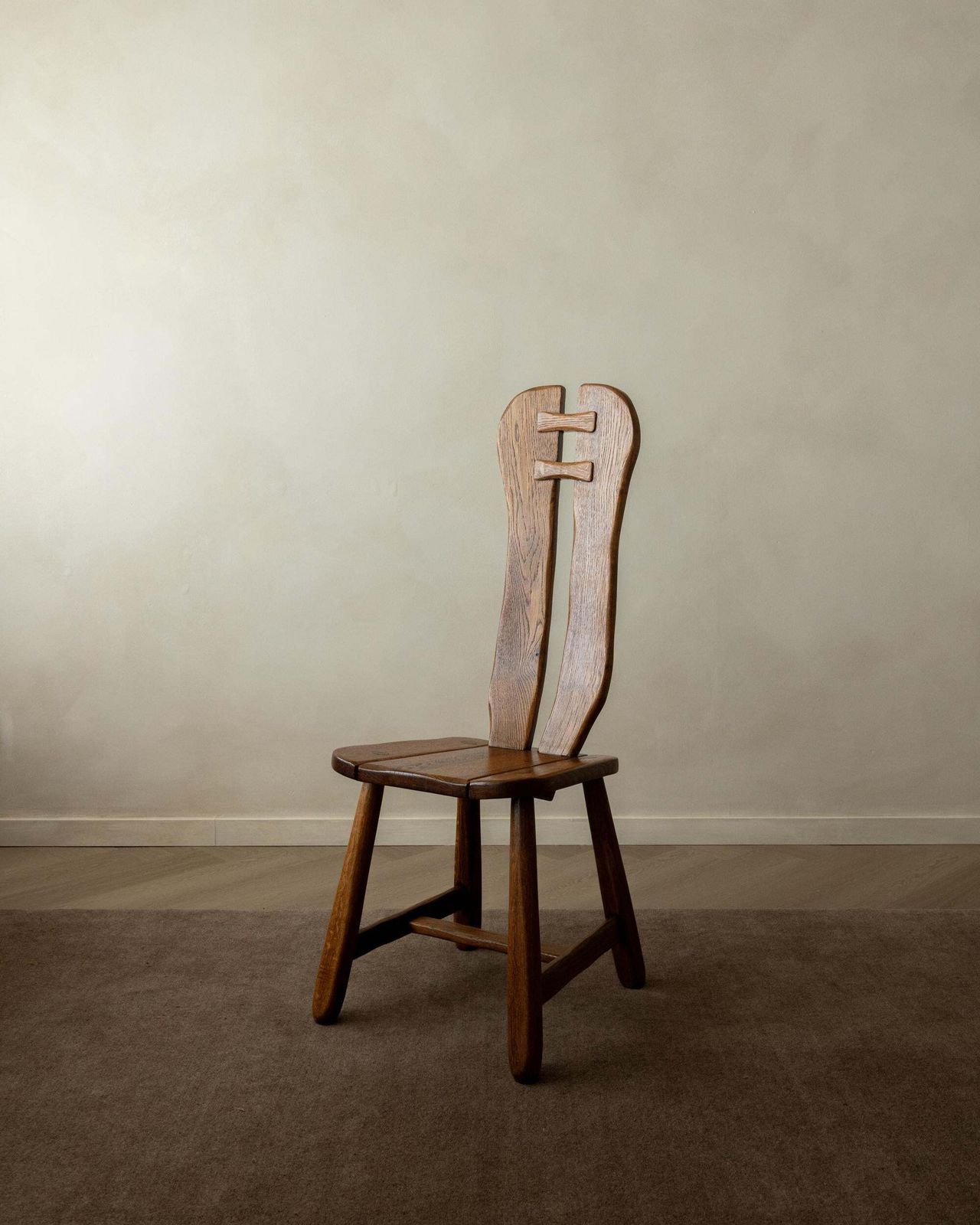 Brutalist Oak Dining Chairs With Sculptural High Backs De Puydt, 1960s, Set Of 6 photo Furniture